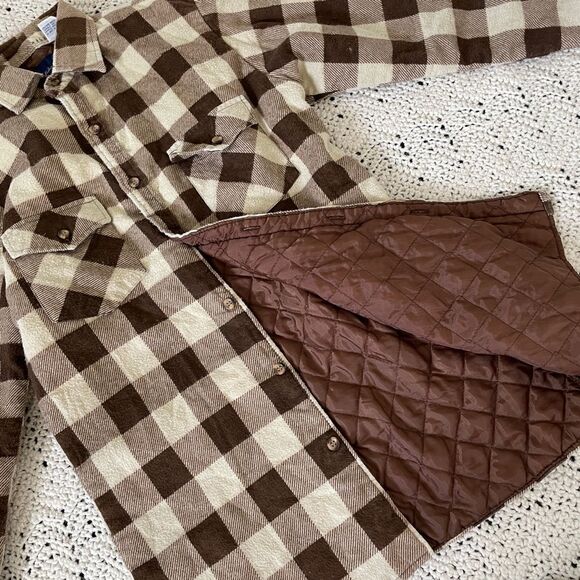 Hugo Valentino Buffalo Plaid Collared Button Down Shacket Brown/Cream (Small) - Picture 2 of 8